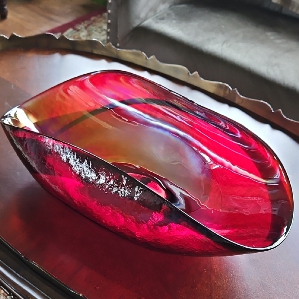 Vintage Yalos Casa Murano Red Caldera Glass Centerpiece Bowl Crate & Barrel UV
